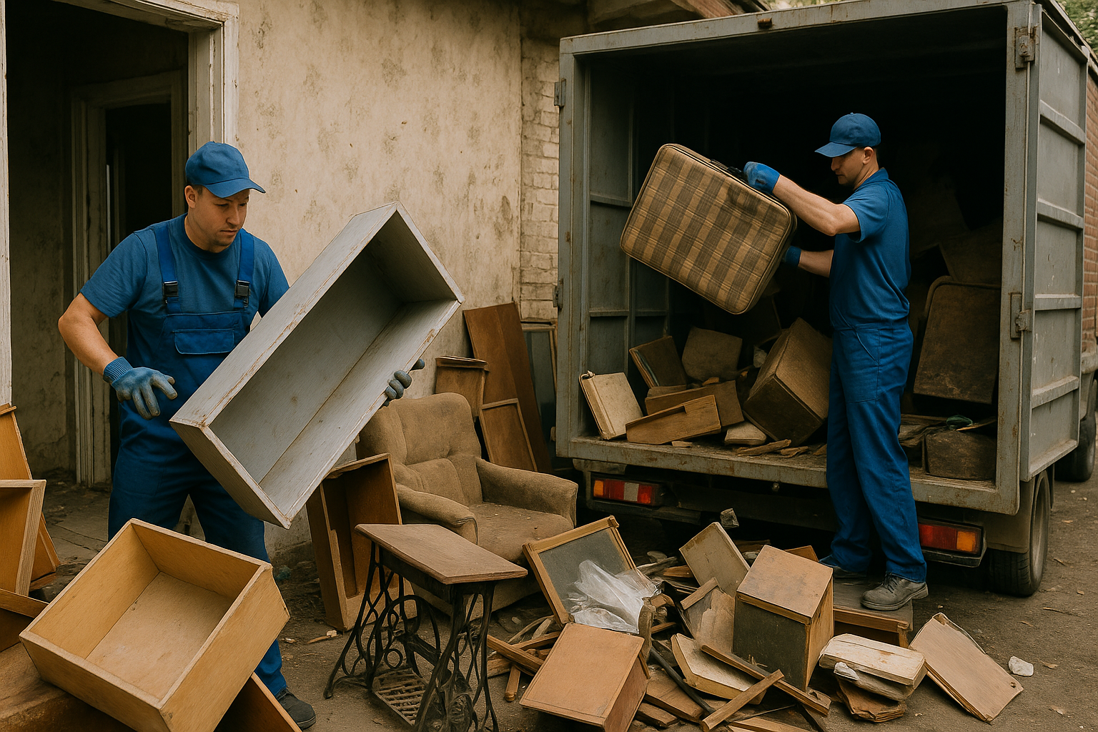 Entrümpelung in Bremen – Wohnungsauflösung, Team beim Tragen
